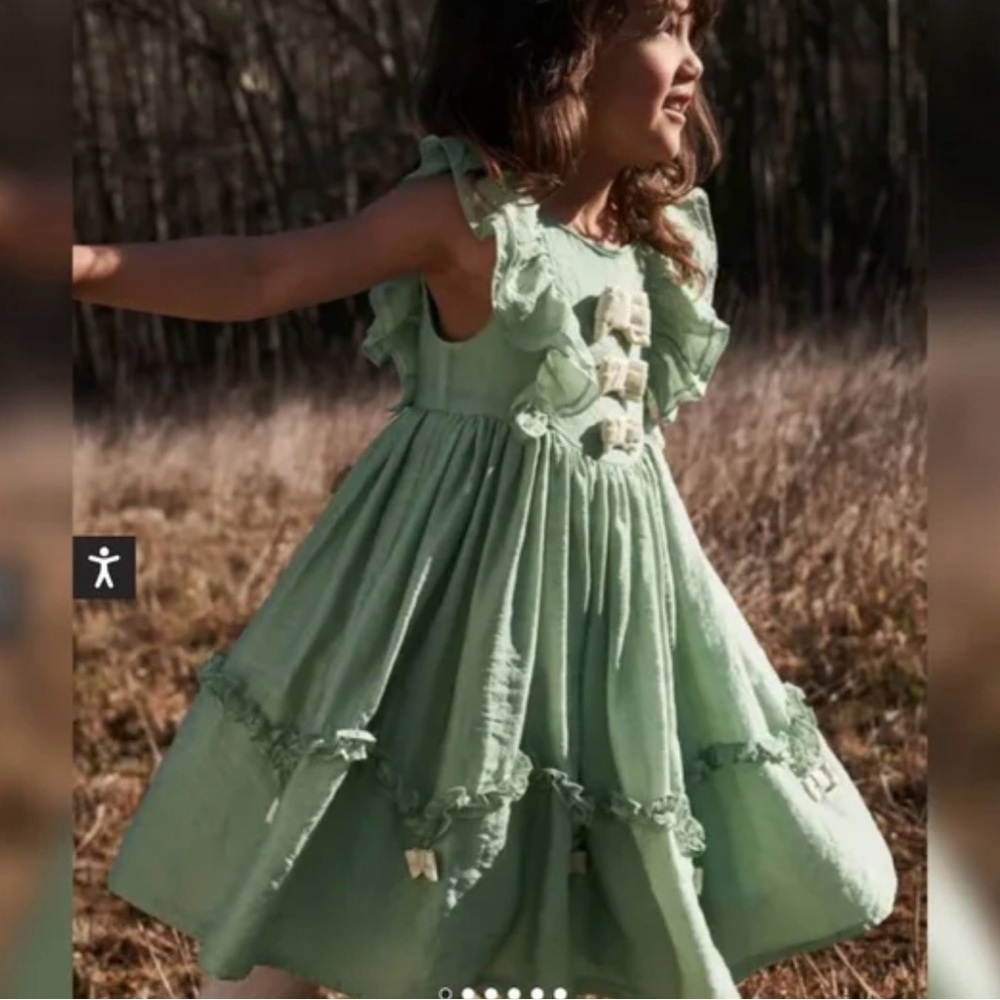 Mini Boden Csarite Green Organza Bow Party Dress 3-4 Years NWT Ruffles